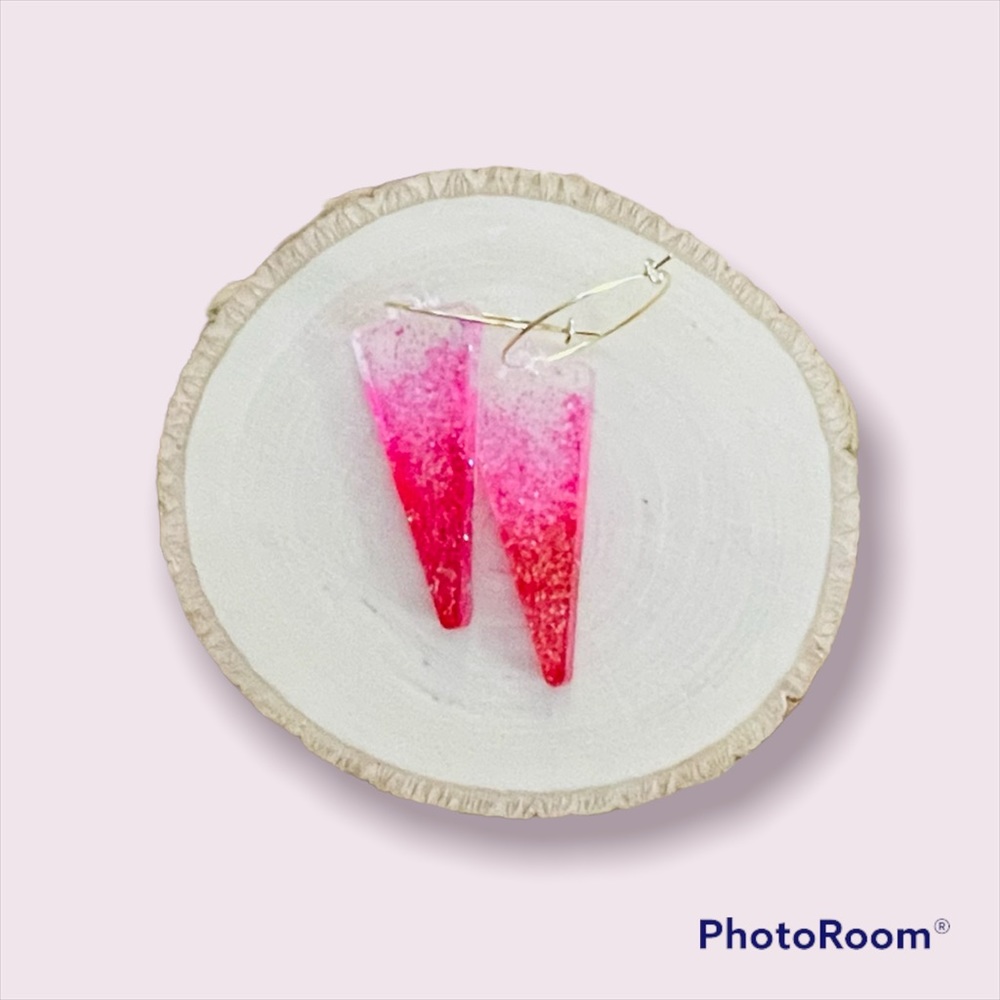 BOUTIQUE Resin Spear Drop Earrings, Pink/Red Glitter Ombre Fun Hoop Earrings
